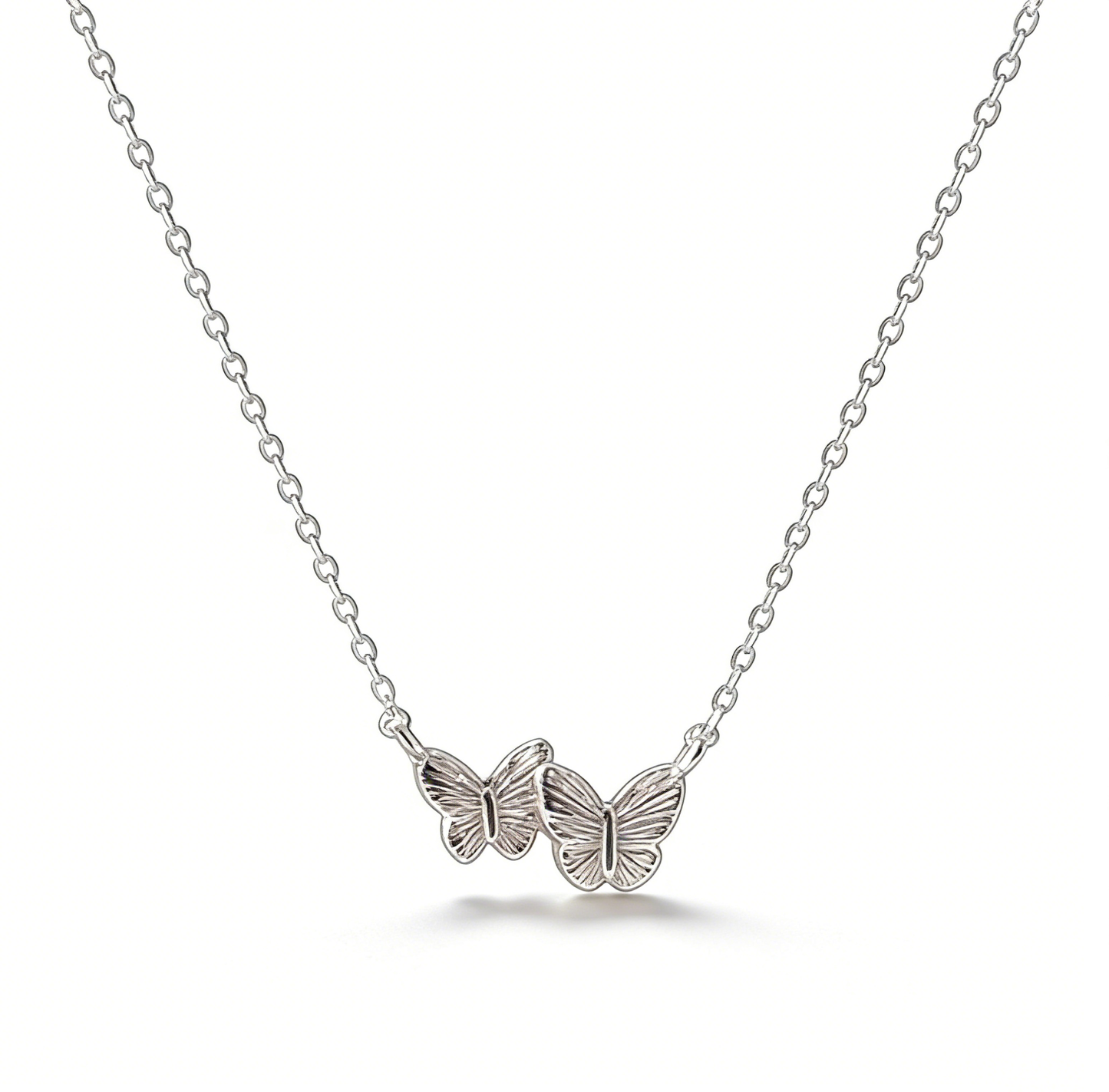 Silver Double Butterfly Pendant Necklace