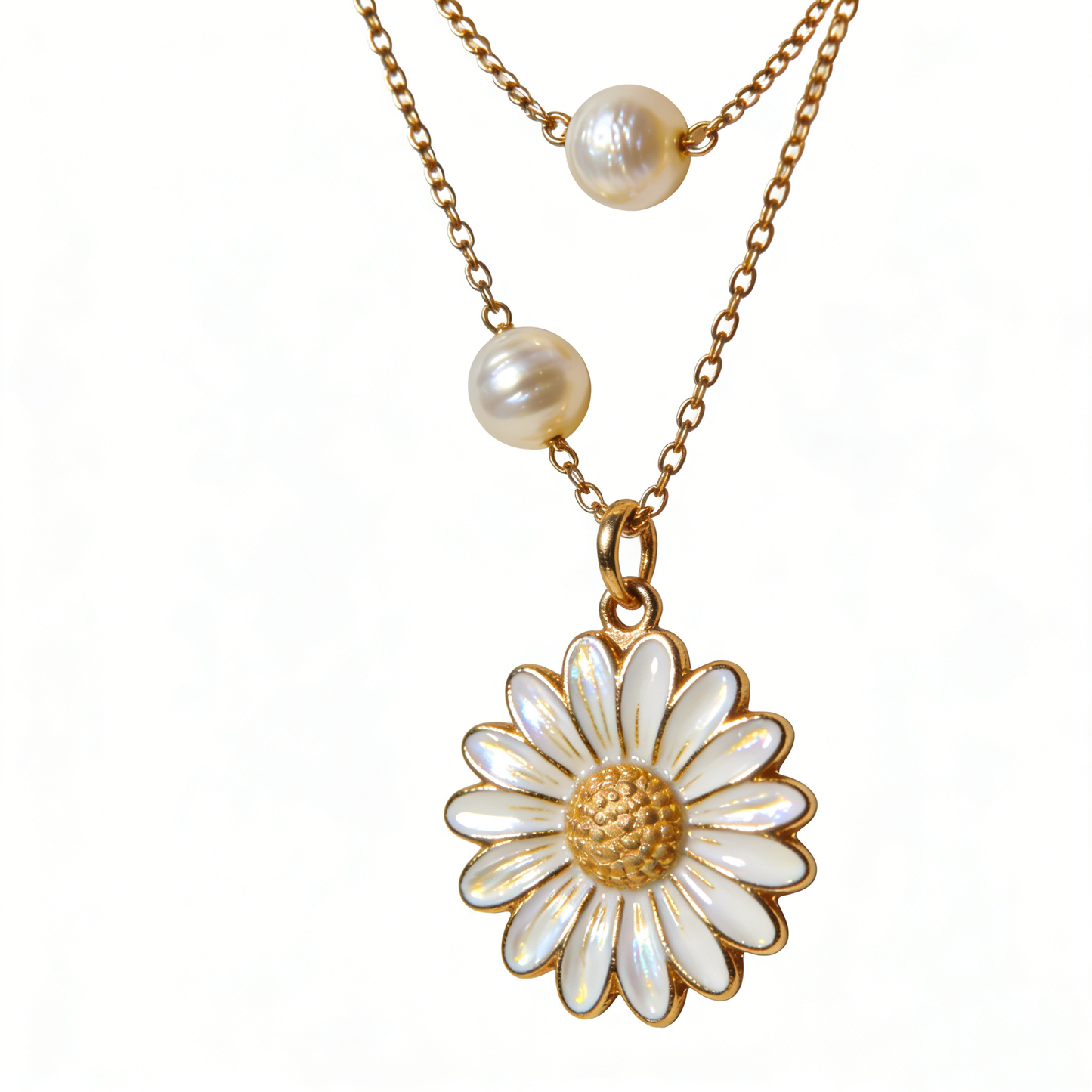 Gold Double Layer Daisy Pearl Necklace