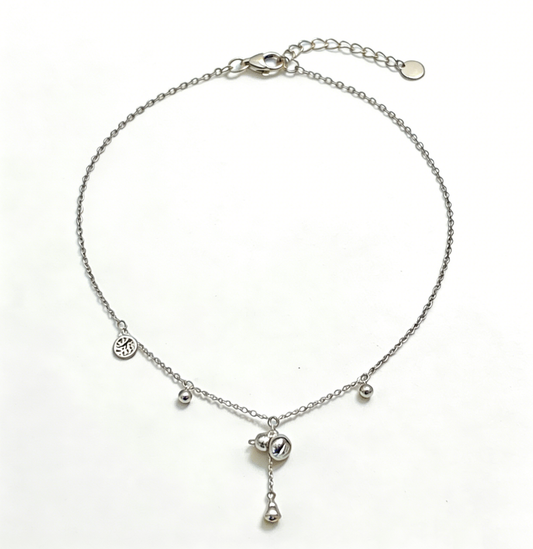 Silver Beaded Drop Pendant Anklet