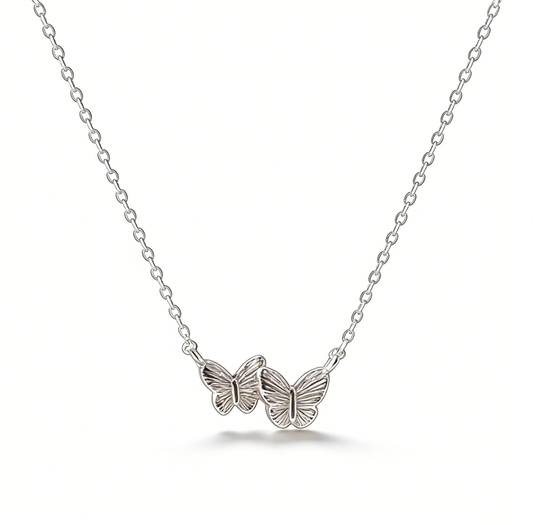Silver Double Butterfly Pendant Necklace