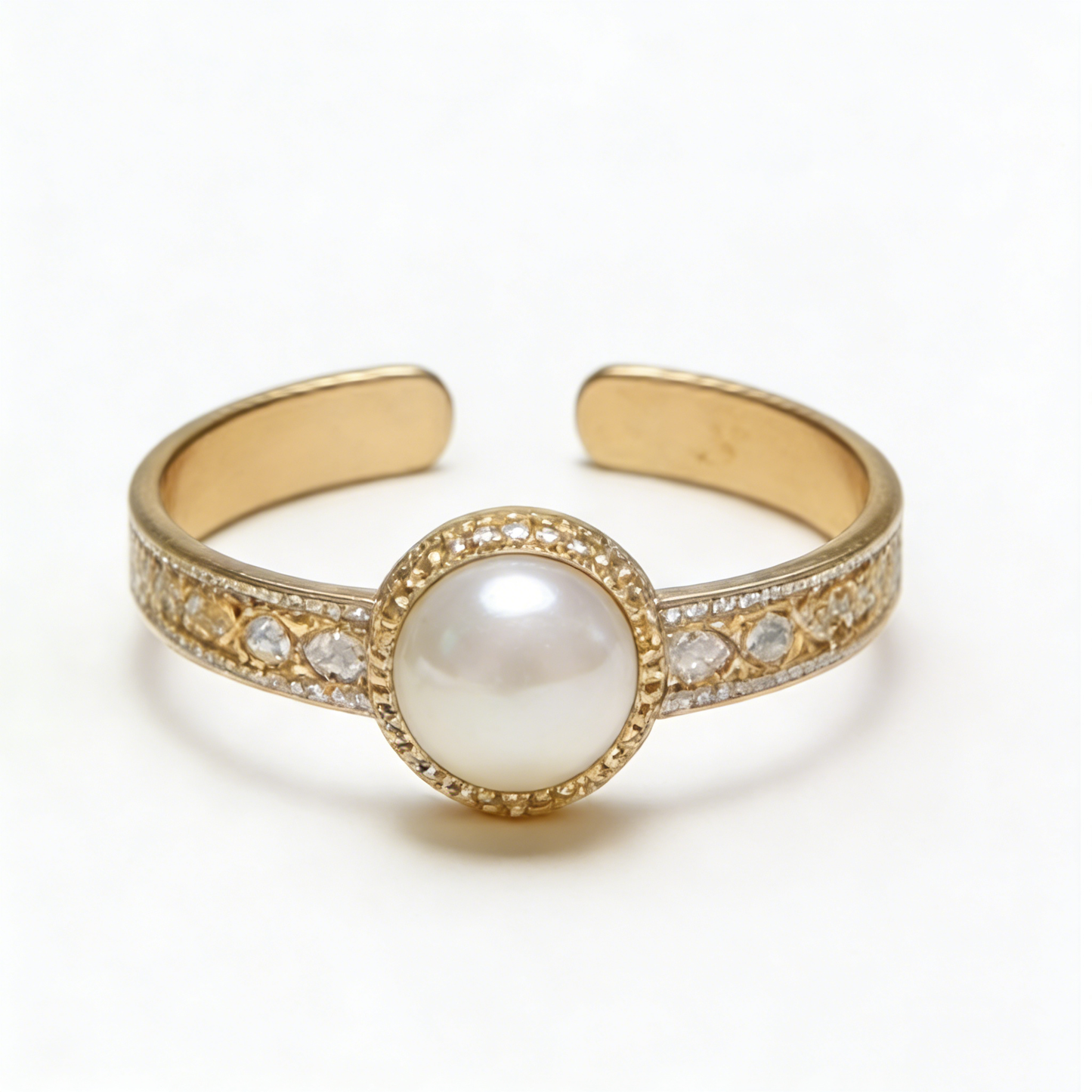 Gold Pearl & Crystal Open Cuff Bracelet