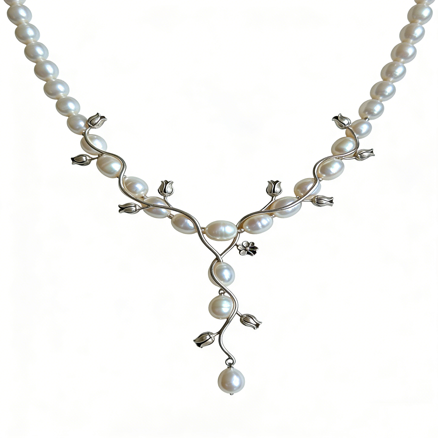 Silver Vine & Pearl Branch Necklace