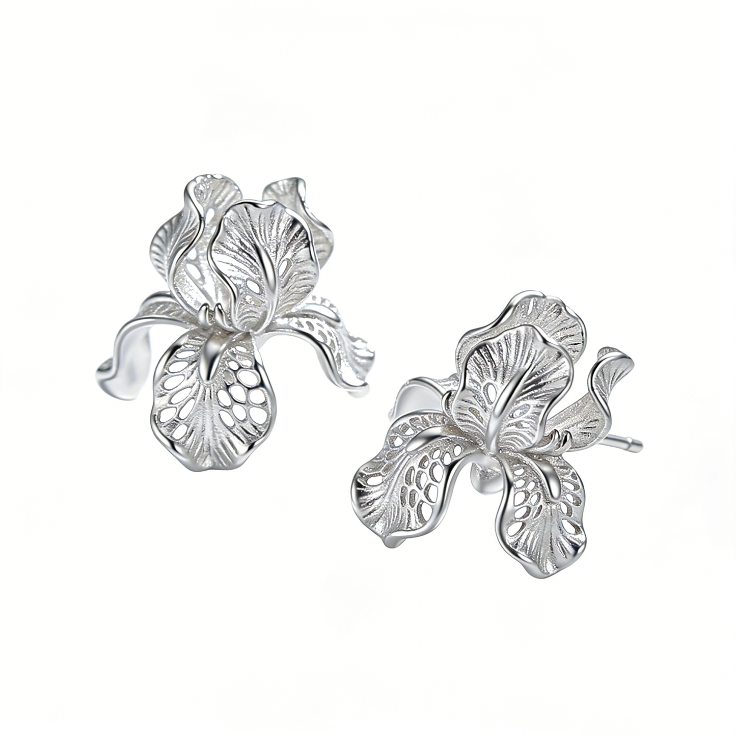 Silver Filigree Iris Stud Earrings