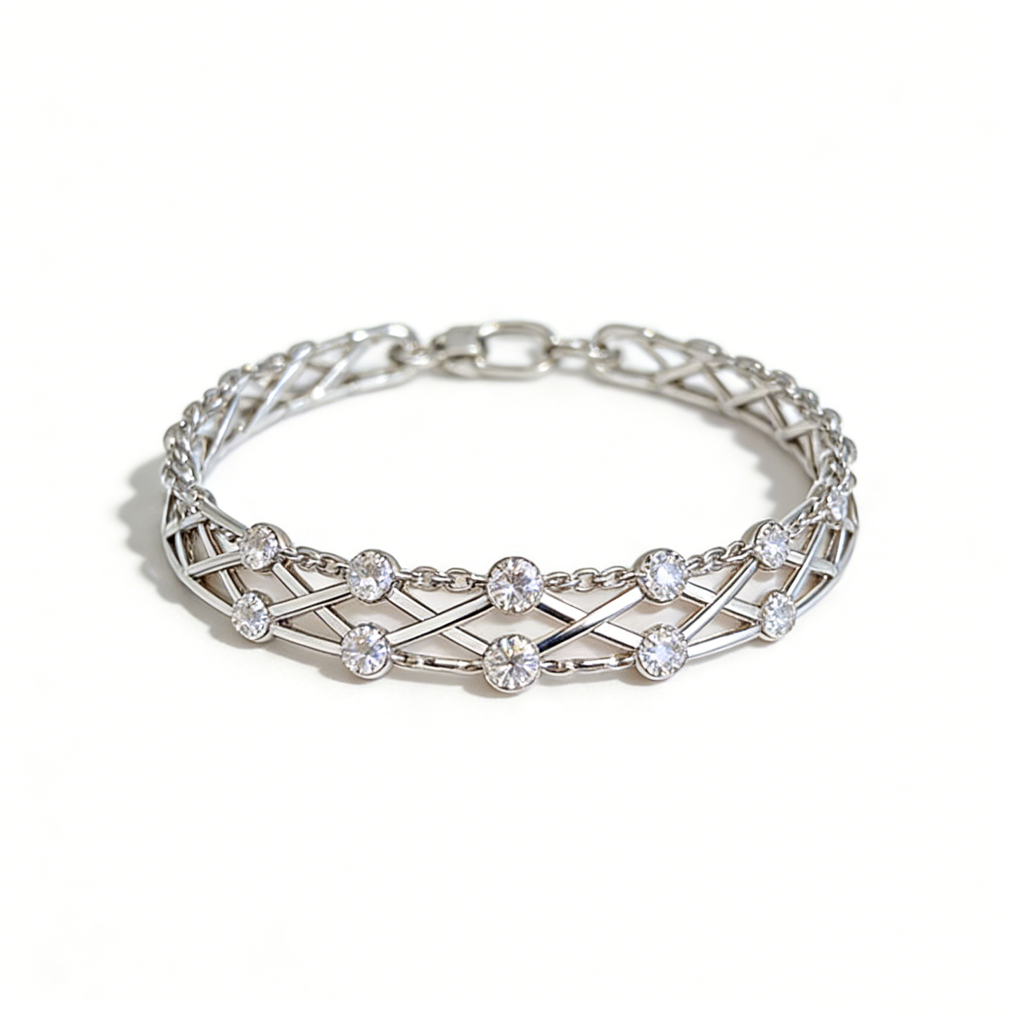 Silver Twisted Chain & Cubic Zirconia Bangle