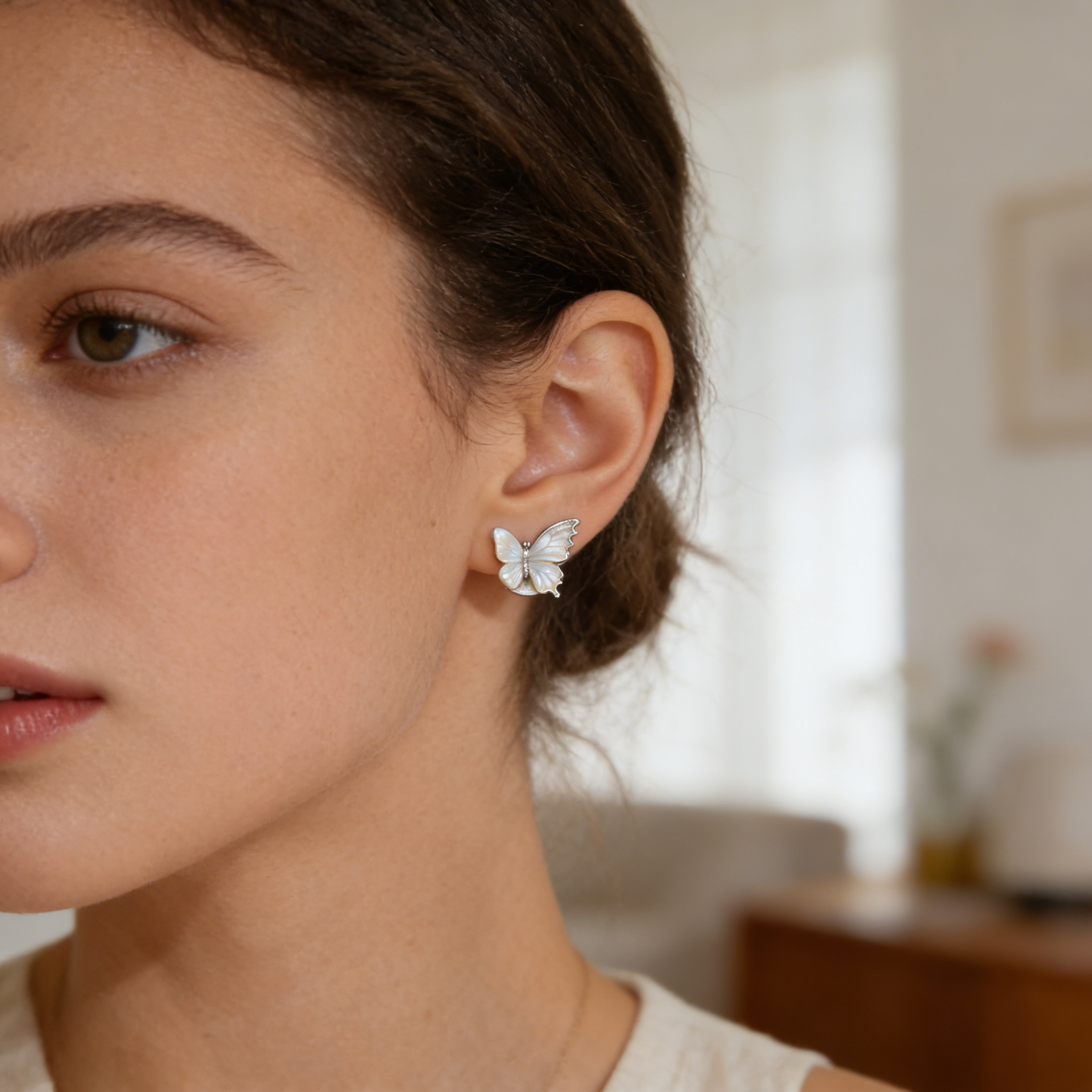 Silver Mother-of-Pearl Butterfly Stud Earrings