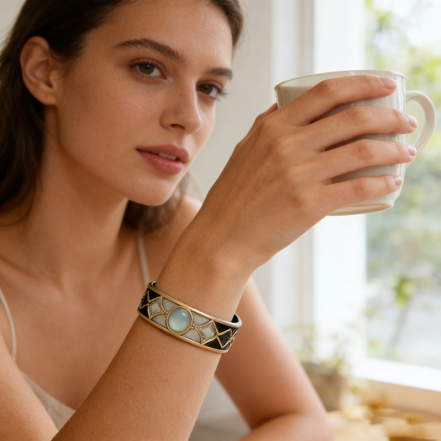 Vintage Enamel & Gemstone Bangle