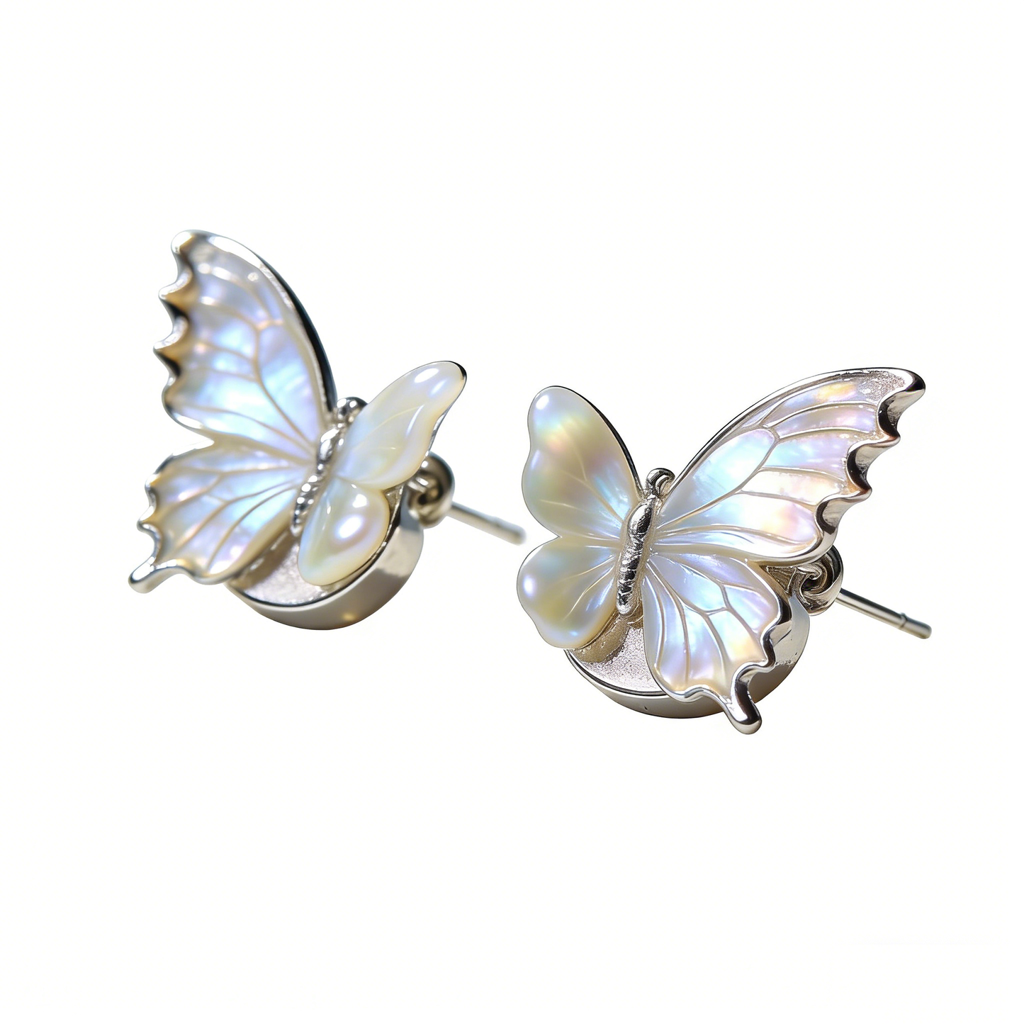Silver Mother-of-Pearl Butterfly Stud Earrings