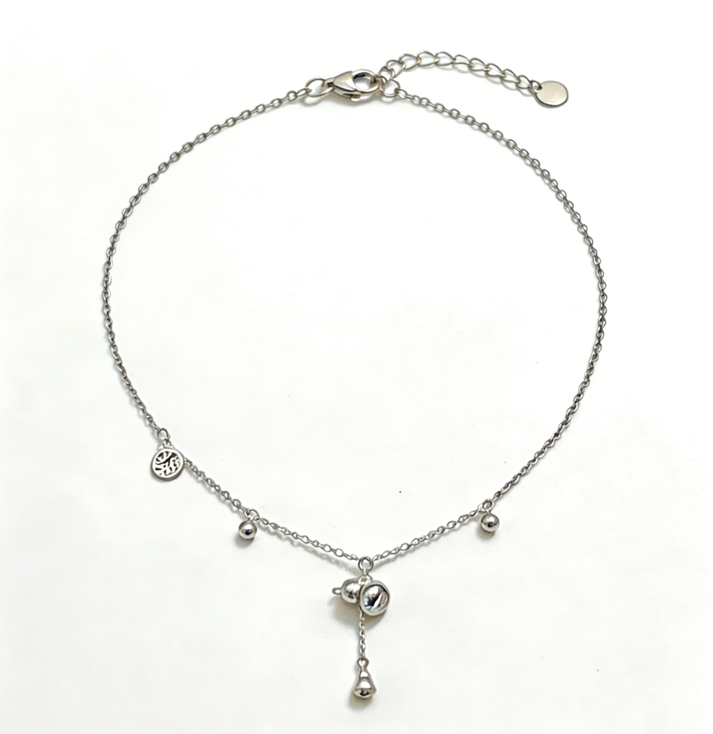 Silver Beaded Drop Pendant Anklet