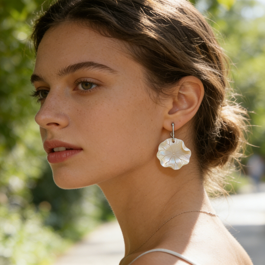Mother-of-Pearl Lotus Leaf Drop Earrings