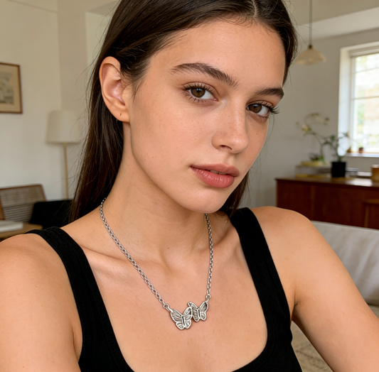Silver Double Butterfly Pendant Necklace
