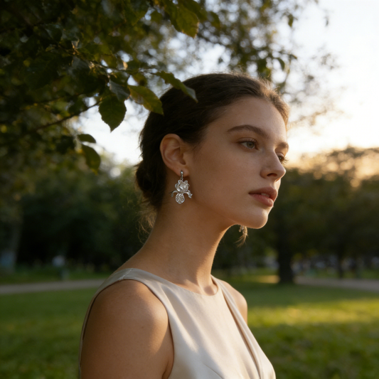 Silver Filigree Iris Stud Earrings